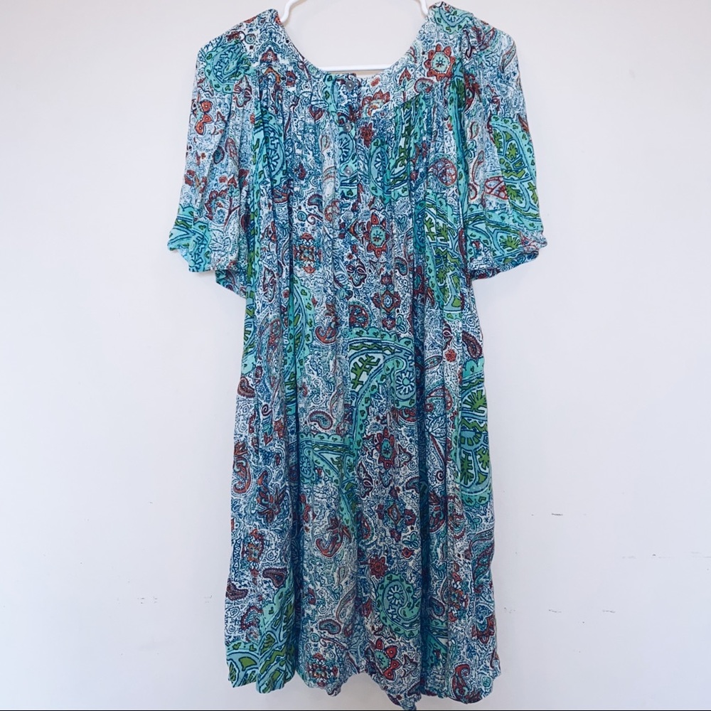Go softly patio women’s teal patterned mumu sz S.